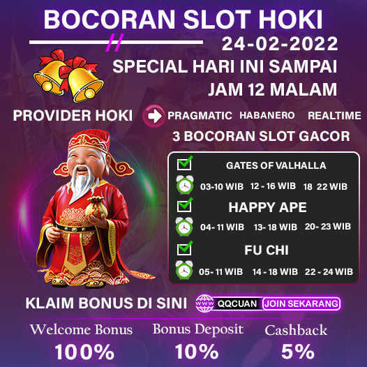 Bocoran Slot Hoki Hari Ini QQCuan Tanggal 24 Feb 2022