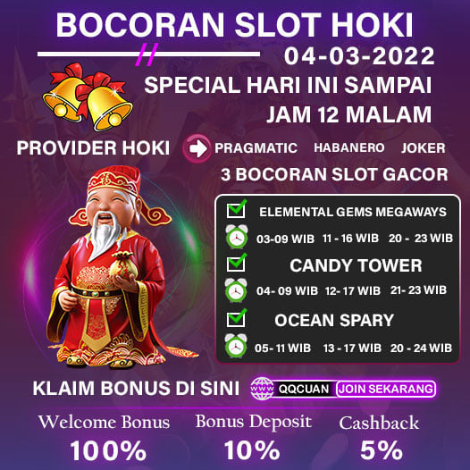 Bocoran Slot Hoki Hari Ini QQCuan Tanggal 04 Mar 2022