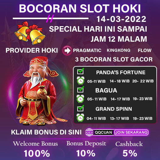 Bocoran Slot Hoki Hari Ini QQCuan Tanggal 14 Mar 2022